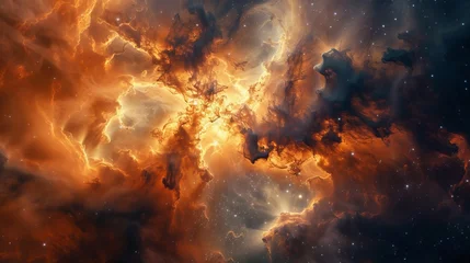 Gardinen Majestic Space Nebula, Cosmic Dust Clouds, Orange-Yellow Hues, Celestial, Astronomy Background, Ethereal Cosmic Landscape, Stargazing: Galactic Marvels, Celestial Beauty. © Mark