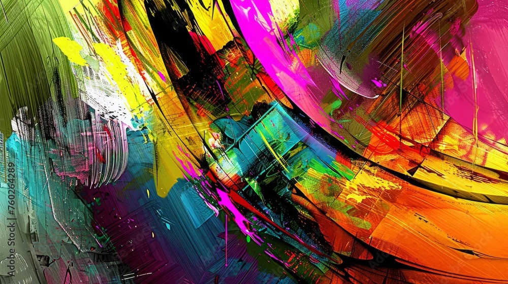 Poster abstract colorful digital art with dynamic brushstrokes and textures