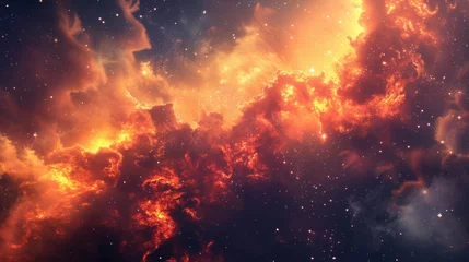 Fototapete Rund Majestic Space Nebula, Cosmic Dust Clouds, Orange-Yellow Hues, Celestial, Astronomy Background, Ethereal Cosmic Landscape, Stargazing: Galactic Marvels, Celestial Beauty. © Mark