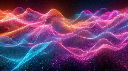 Obraz premium Dynamic energy flow background with glowing particles, lines, and waves in vibrant colors, digital art