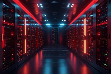 dark servers data center room with computers. - obrazy, fototapety, plakaty