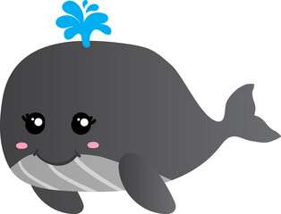 cute whale cartoon, sea, animal