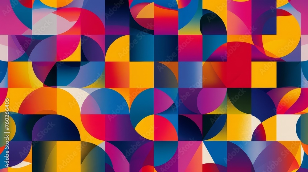 Poster vibrant abstract geometric pattern with interlocking shapes and bold colors