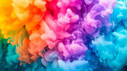 Obraz premium Vibrant Rainbow Smoke Paint Explosion with Swirling Liquid Ink Dye in Water, Abstract Art
