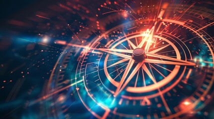 Obraz premium Strategic Business Compass Infographic, Navigating Vision, Mission, Decision Making and Financial Success