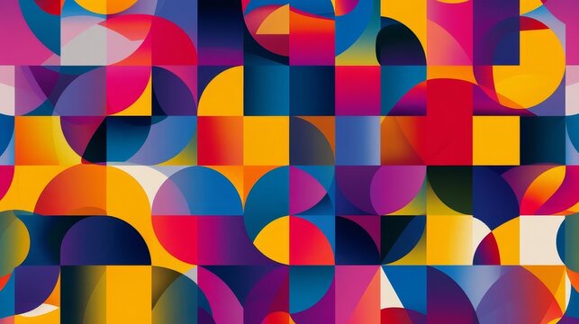 Vibrant abstract geometric pattern with interlocking shapes and bold colors