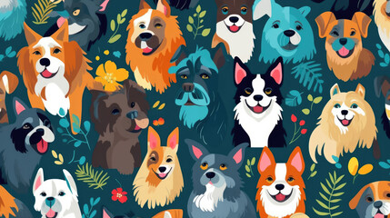 Fototapeta premium Playful Dogs Family Vector Pattern, Flat Design