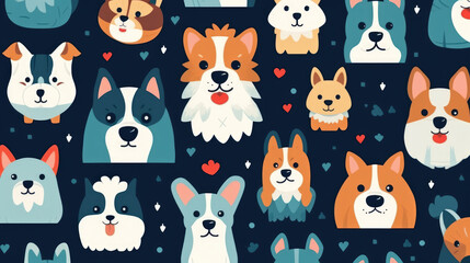 Playful Dogs Family Vector Pattern, Flat Design