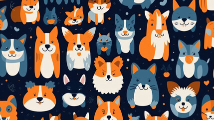 Playful Dogs Family Vector Pattern, Flat Design