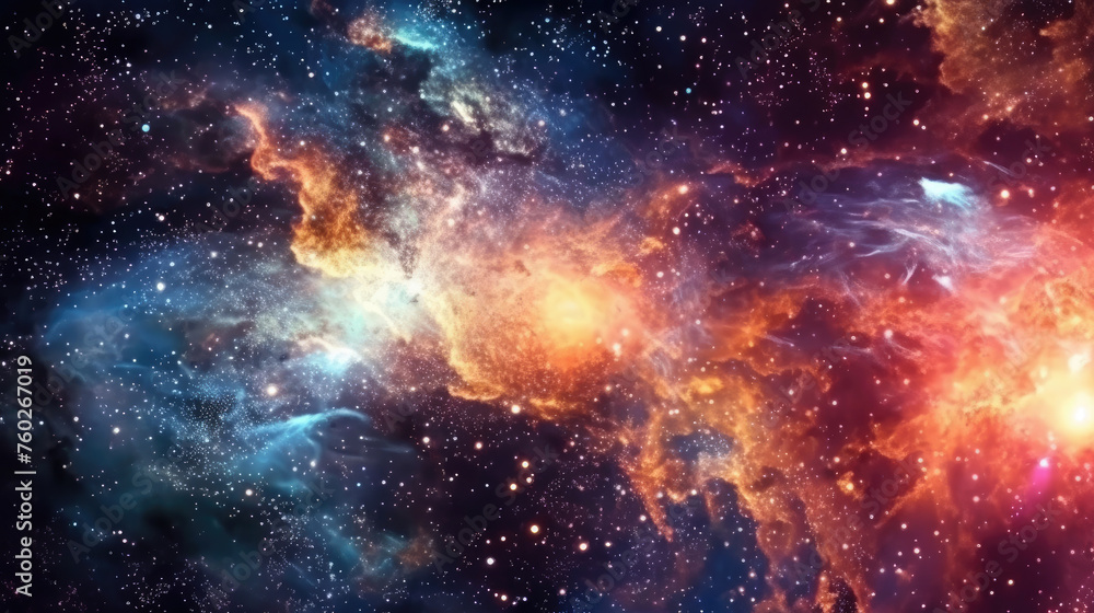 Canvas Prints galaxies adorned with bright stars and orbiting planets