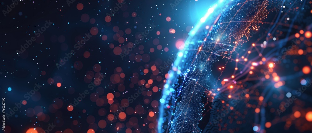 Poster digital globe lightscape, a mesmerizing visualization of a digital world, a globe made of network no