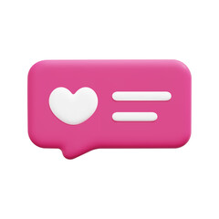 3d vector love and dating speech bubble icon. Isolated on white background. 3d social media communication concept. Cartoon minimal style. 3d chat icon vector render illustration.