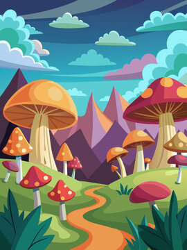 mushrooms vector landscape background