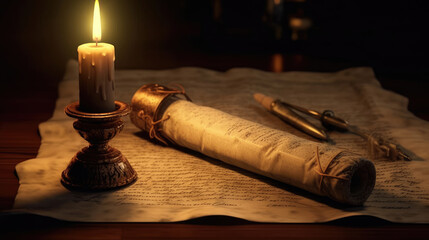 Old Parchment and Illuminated Candle