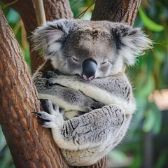 Sleepy Koala Practicing Yoga: A Peaceful Australian Marsupial on a Tree Branch