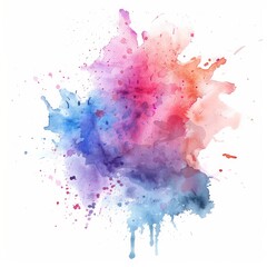 Cool to warm gradient watercolor splash, blending from blue to red, creating a serene yet vibrant effect on a pure white canvas.