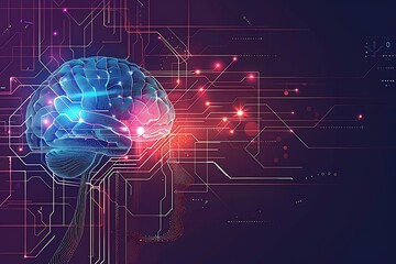 Fototapeta premium Brain-connected server artificial intelligence. Edge computing image background.