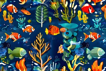 Obraz na płótnie Canvas Sea background with tropical fish and coral reefs Generative AI