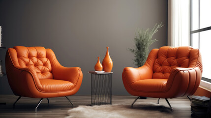 Orange Leather Armchair in Modern Living Room Setting