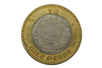 Moneda de 10 pesos mexicana con el calendario azteca 2011