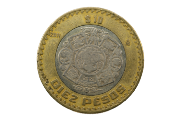 Moneda de 10 pesos mexicana con el calendario azteca 2011