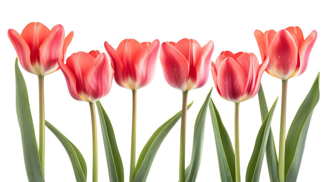 group of blooming tulips isolated on white background PNG