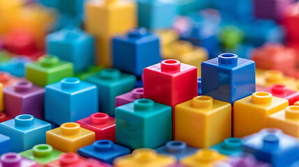 Many Multi-Colored Cubes of Blocks, Children's Construction Toys Background, Educational Playtime Concept, Generative AI

