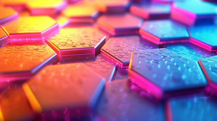 Fototapeta premium Abstract background of hexagon background. Colorful hexagons background, chaotic hexagons. Colorful background with glowing elements.