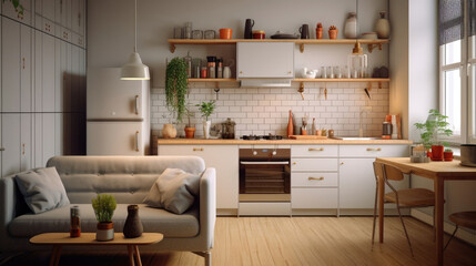 Minimalist Living Room and Kitchen Space