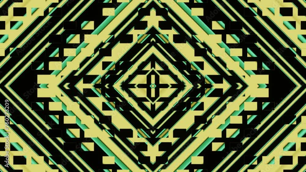 Poster a 3d rendered seamless animated loop featuring a black and green pattern with a cross in the center.