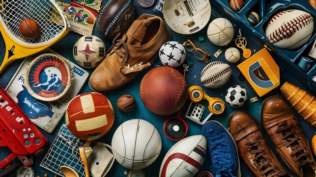 Vintage Sports Equipment Flat Lay: A Detailed Homage to Classic Athletic Gear
