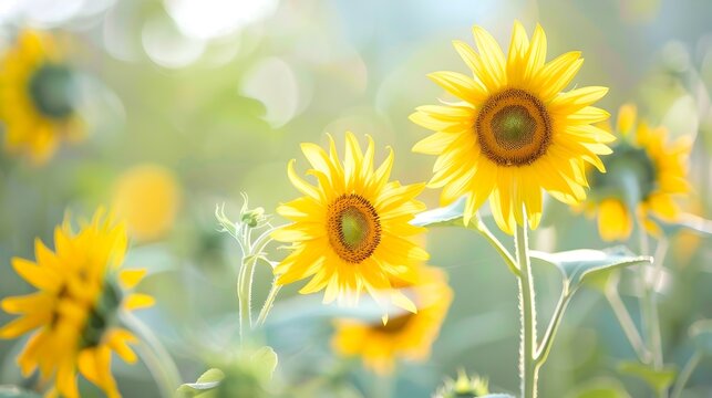 Sunflowers Basking in Glowing Sunlight: A Vibrant Display of Nature's Beauty