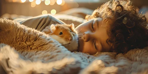 Fotobehang adorable little hamster and cute child, generative AI © VALUEINVESTOR
