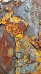 A detailed shot of rust on metal revealing the textures and colors of decay
