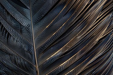 A detailed view of the texture and pattern on a feather with each barb perfectly aligned