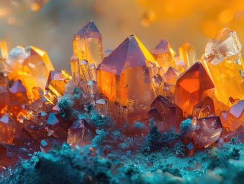 A macro photograph of crystals forming in a supersaturated solution creating a miniature landscape
