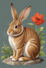 Fototapeta na wymiar Japanese style rabbit drawing Japanese rabbit painting Japanese rabbit illustration