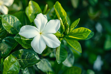 a white flower is growing on a bush