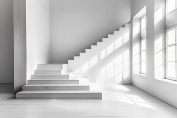 Fototapeta na wymiar a staircase in a white room with a window