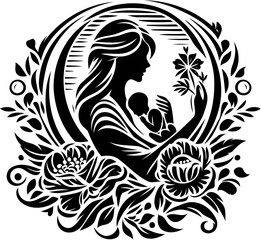 mom and baby vector silhouettes