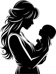 mom and baby vector silhouettes