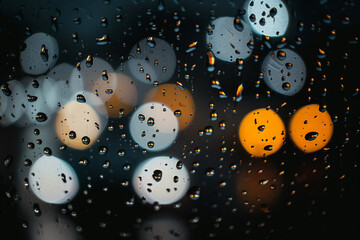 a rain covered window with rain drops on it