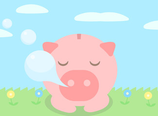 眠っているブタの貯金箱のイラスト