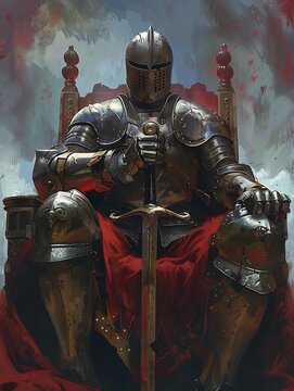 knight sitting throne sword moderator rusty red helmet armor parallel content magic gathering computer juggernaut crusader medieval