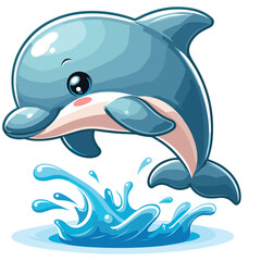 Obraz premium vector cute cartoon dolphin jumping out