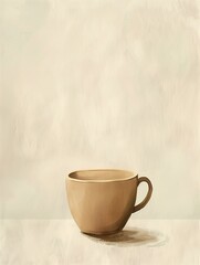 cup sitting table taupe portrait brush strokes glazed ceramic enamel sepia tints emptiness coffee