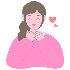 Smiling and rejoicing woman, cute hand drawn illustration / 笑顔で喜ぶ女性、かわいい手描きのイラスト