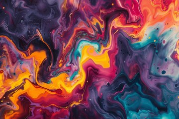 Abstract liquid pattern with intense color contrasts - The fluid, abstract pattern captures the eye with its intense color contrasts and psychedelic design - obrazy, fototapety, plakaty