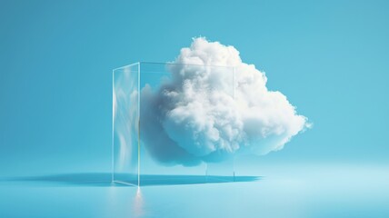 Exploring boundaries of the mind and creativity - A cloud breaks free from its glass confinement, conveying a sense of liberation and creative breakthrough
