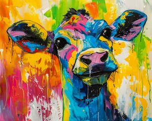 cow yellow background design milk expressive faces splattered vibrant paint fructose magazine